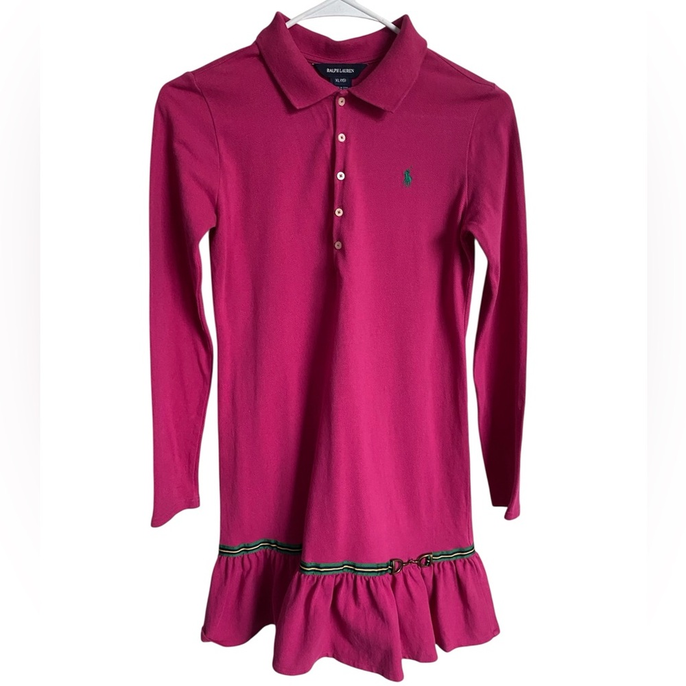 Vintage Ralph Lauren Jersey Dress Pink/Ruffle/Logo Size XL (16)